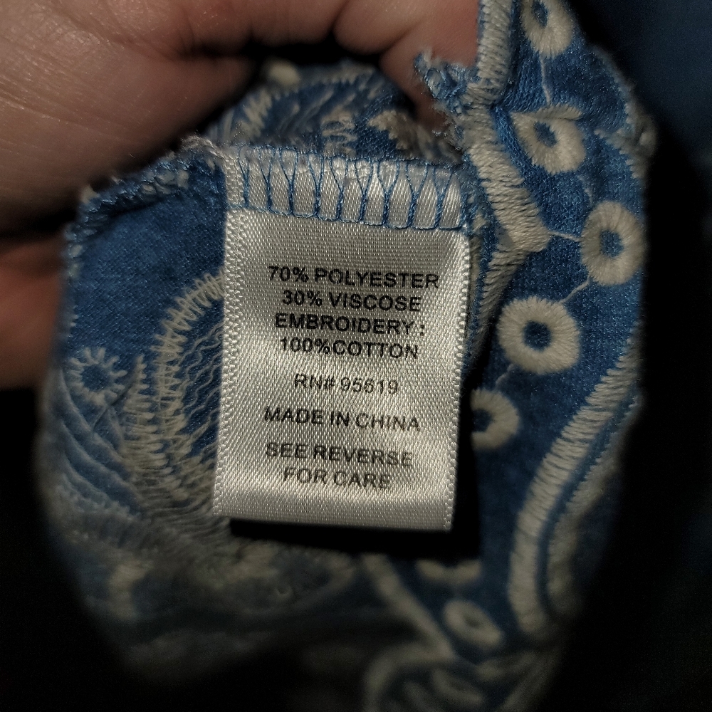 FEVER Short Sleeve BOHO Embroidered Top blue xl - Picture 5 of 5